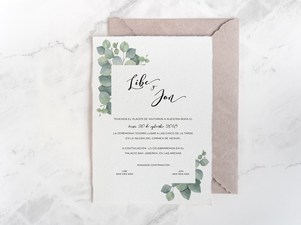 Invitaciones de boda Eucalyptus - Arnaga Papelería